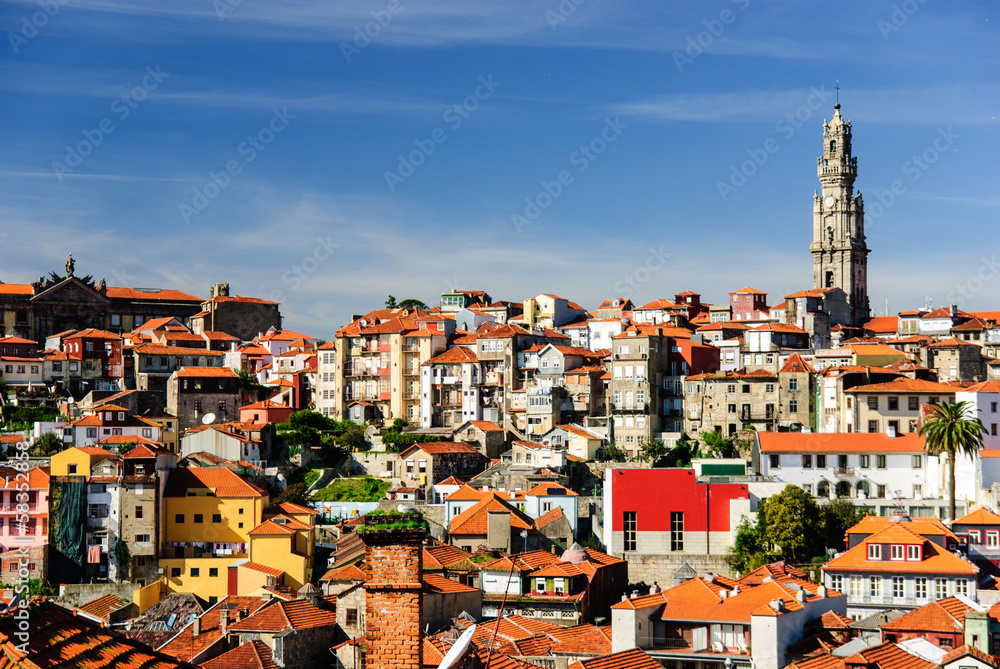 Porto cityscape with Clerigos tower, Porto, Portugal