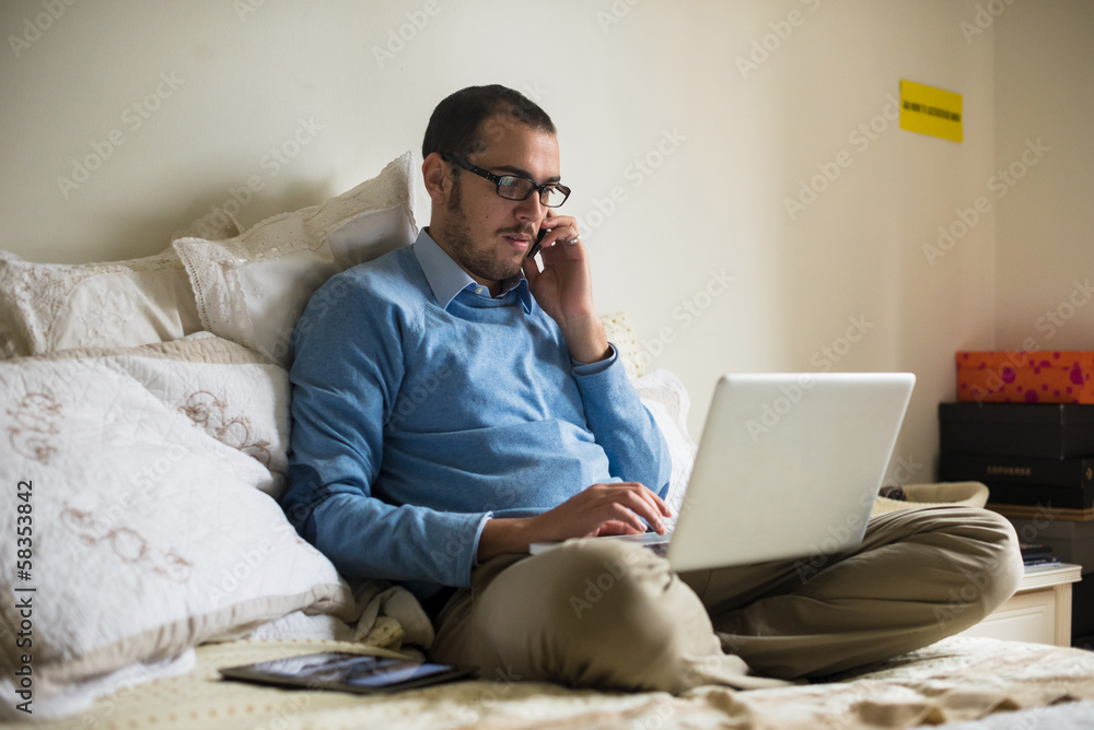 elegant business multitasking multimedia man at home elegant business multitasking multimedia man at home