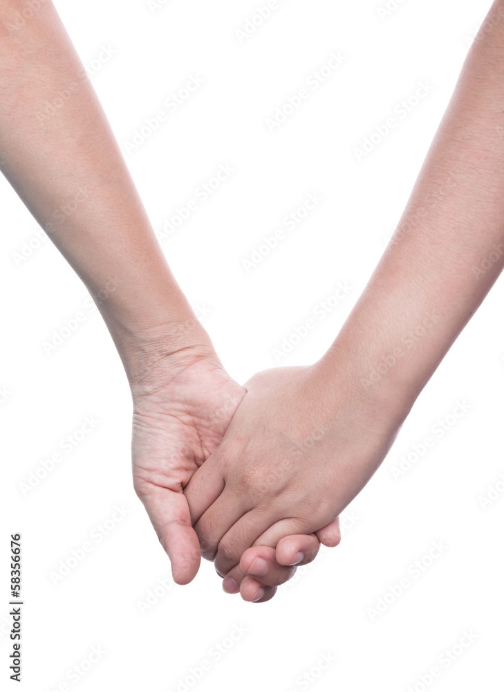Hand touches hand isolated on white background Hand touches hand isolated on white background
