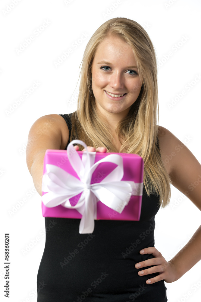 Blond girl with present Blond girl with present