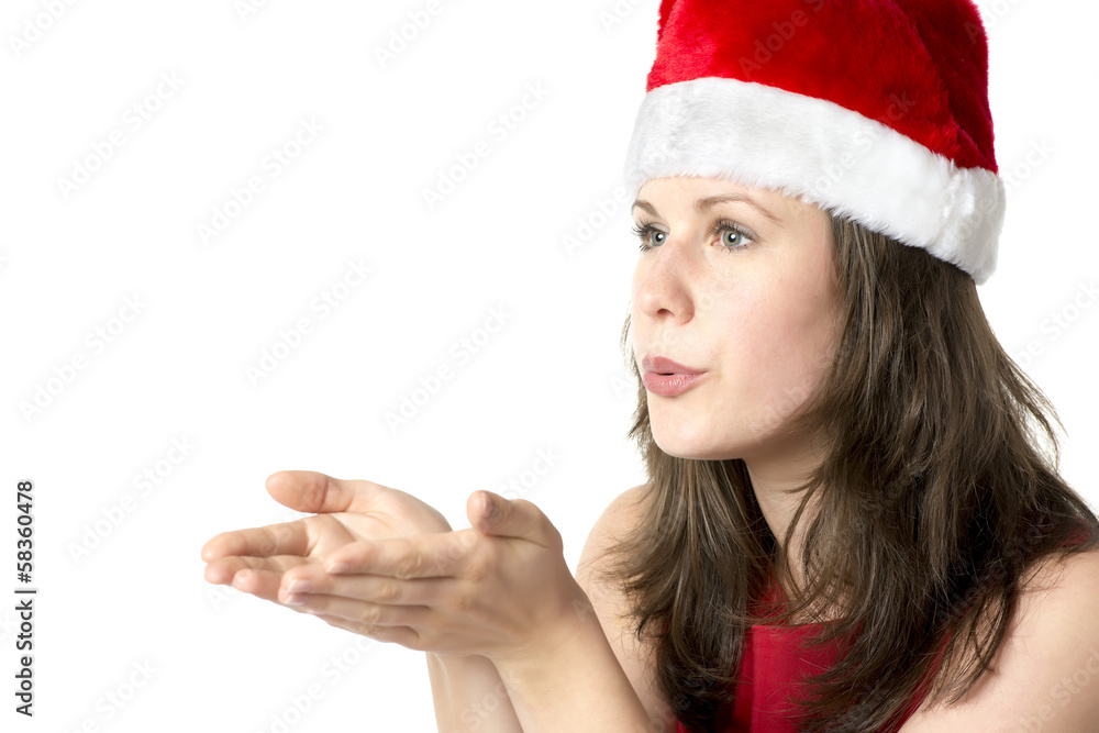 Santa woman with hands at face Santa woman with hands at face