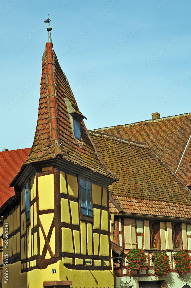 Obraz premium Alsazia, il villaggio Eguisheim - case tradizionali
