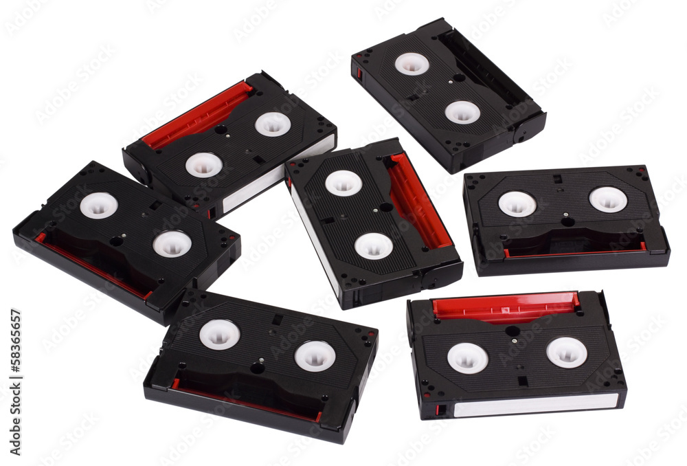 High angle view of video cassettes High angle view of video cassettes