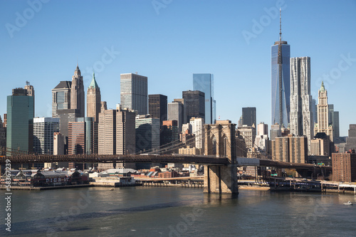 New York City Brooklyn Bridge downtown skyline © blvdone