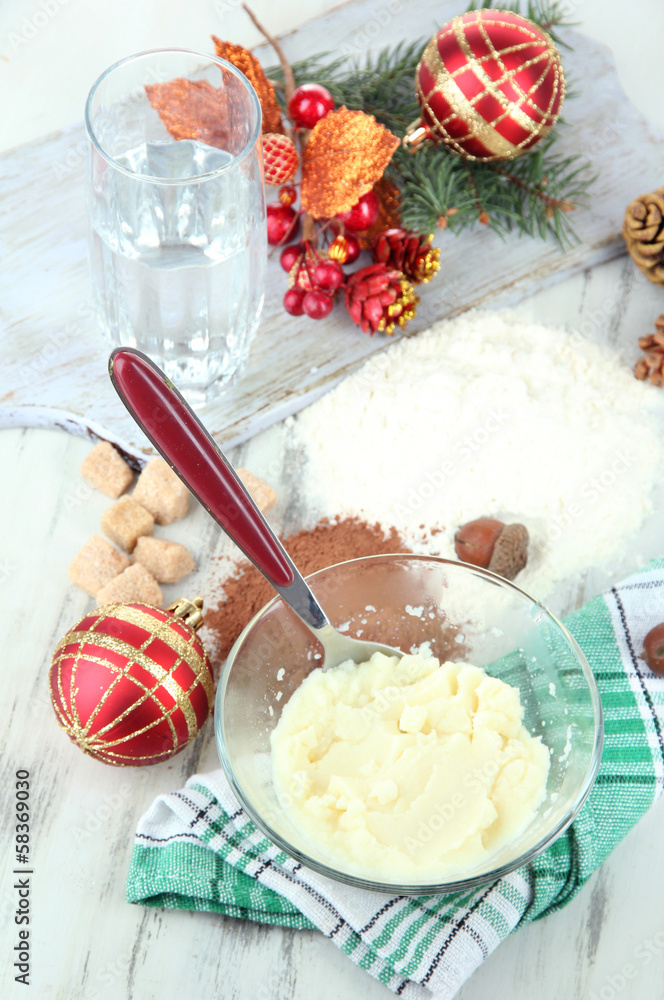 Cooking Christmas cookies on wooden table Cooking Christmas cookies on wooden table