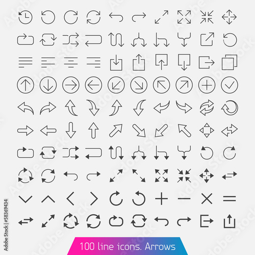 100 line icon set - Arrows. Light version