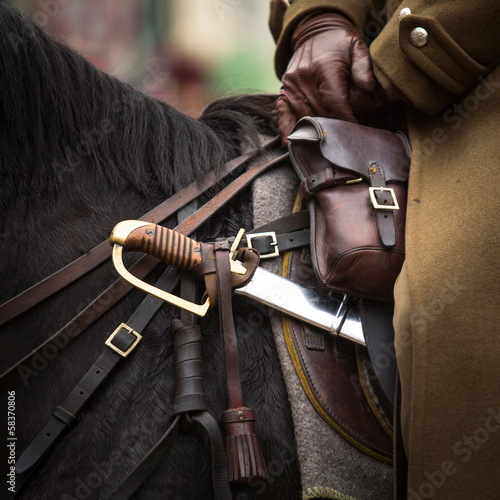 Canvas-taulu Close-up harness and saber at Polish cavalry.