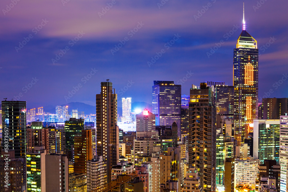 Fototapeta premium Urban city in Hong Kong at night