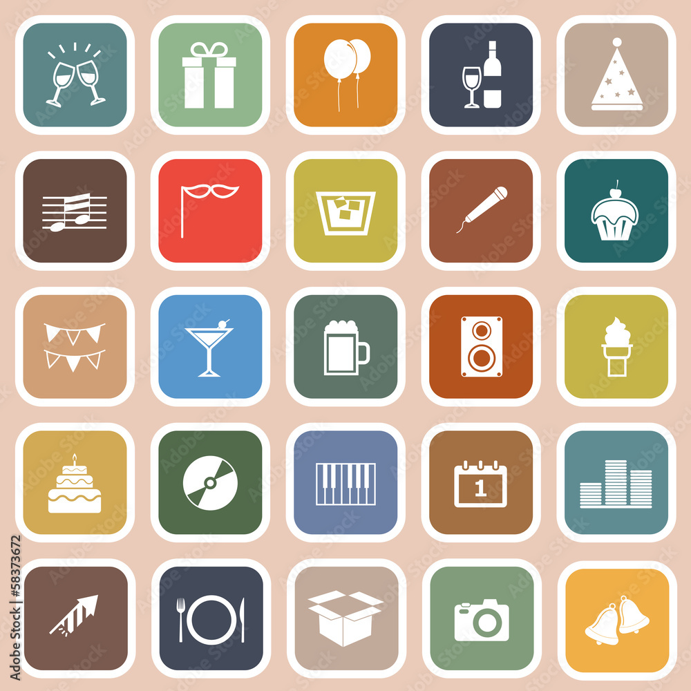 New year flat icons on orange background