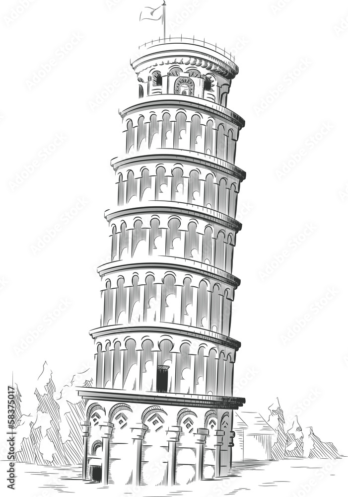 Sketch of Italy Landmark - Leaning Tower of Pisa