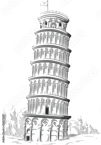 Sketch of Italy Landmark - Leaning Tower of Pisa