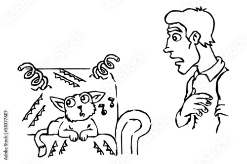 Sofa scratched by cat.