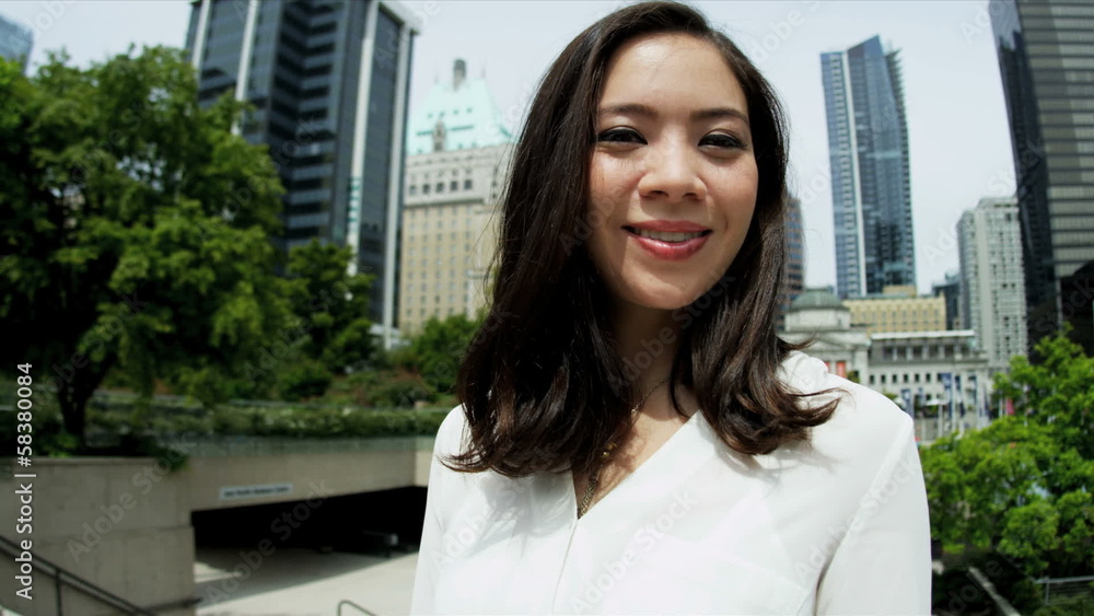 Portrait Young Asian Chinese Businesswoman City Background Portrait Young Asian Chinese Businesswoman City Background