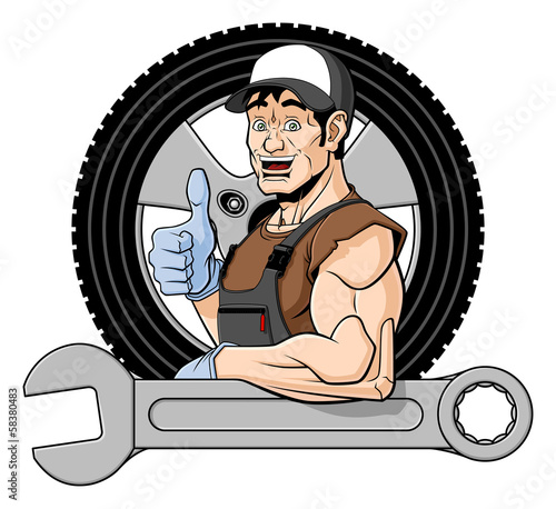 Cheerful tire specialist