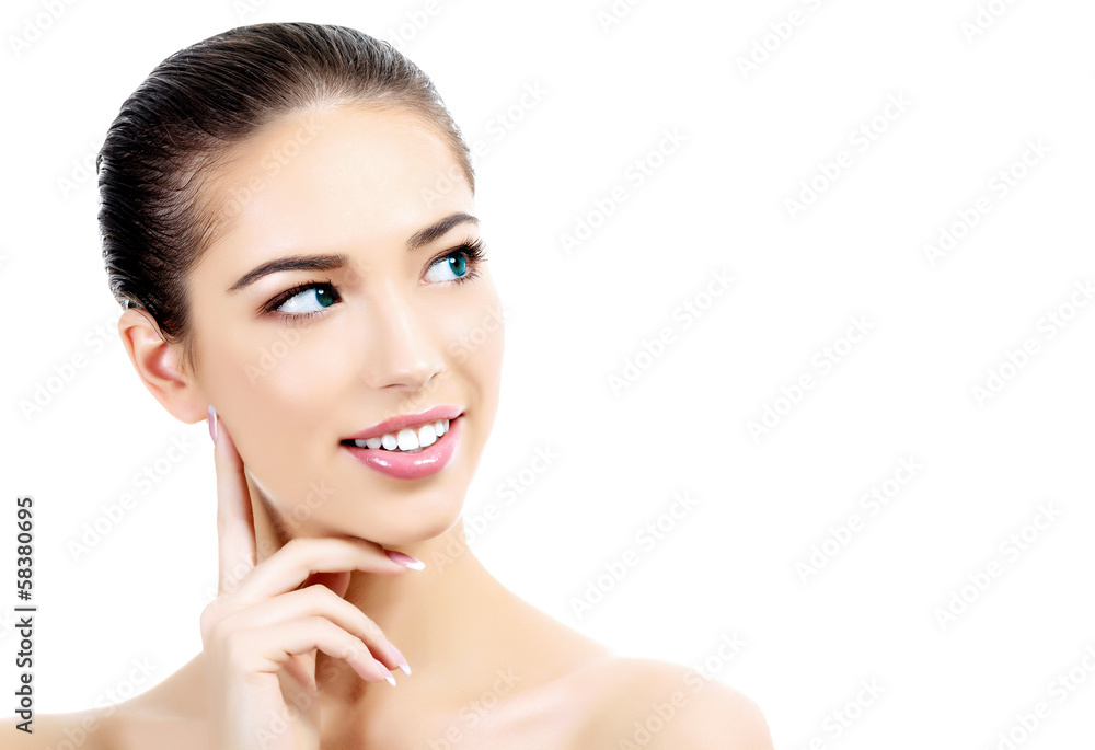 Pretty girl on white background
