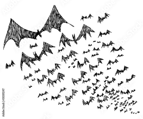 Photo Big group of sketched flying Halloween bats