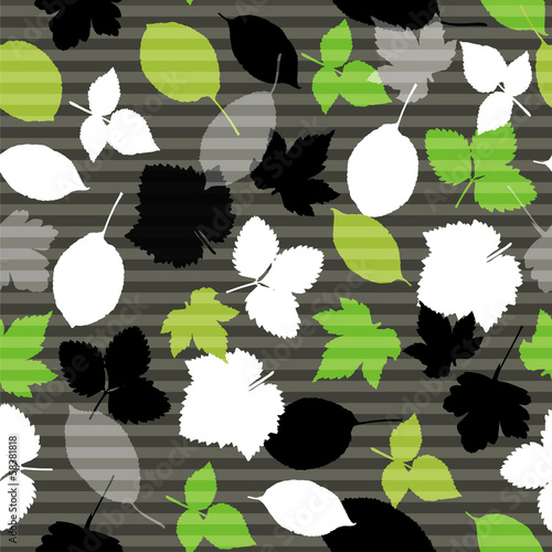 Seamless pattern with garden leaves on a gray background