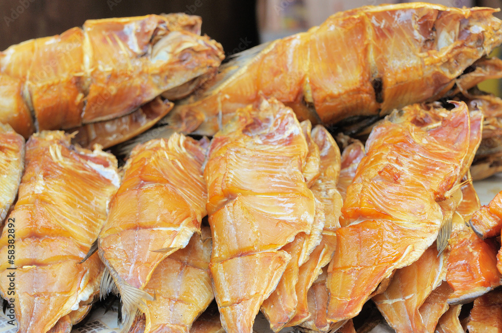 Chopped pieces of smoked fish Chopped pieces of smoked fish