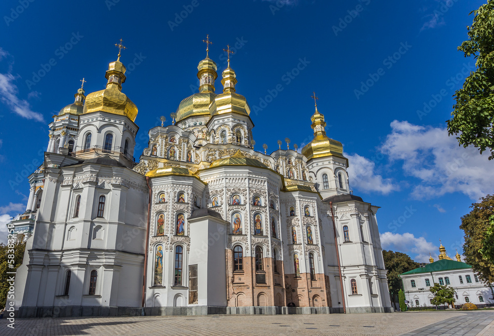 Cathedral with golden domes in the Kiev Pechersk Lavra