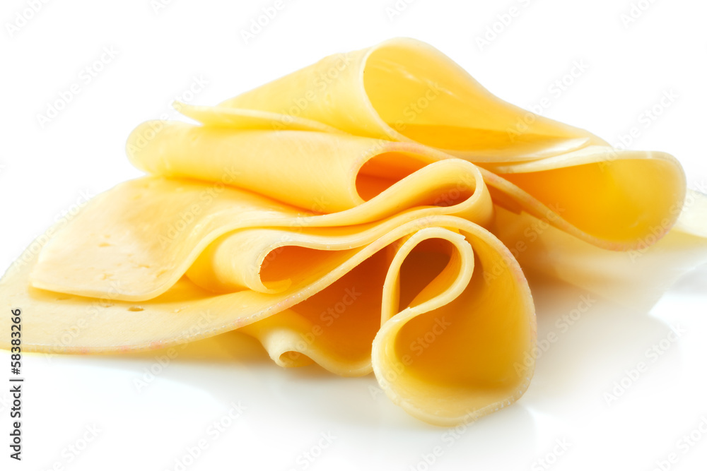 Cheese slices on white background
