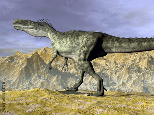 Monolophosaurus dinosaur in the desert - 3D render © Elenarts