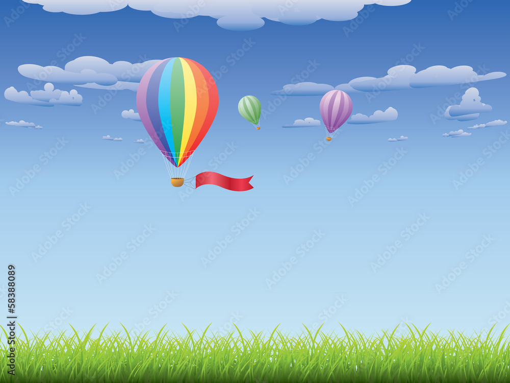 Naklejka premium Hot air balloons over grass field