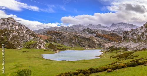 Ercina lake from the Picota of Enol in Asturias  Spain