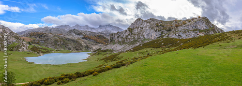 Panoramic of the Ercina lake from La Picota hill in Asturias