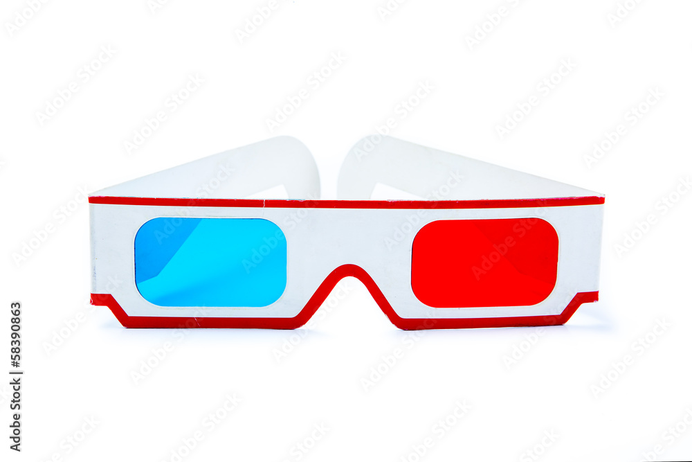 old 3D paper glasses on white background old 3D paper glasses on white background