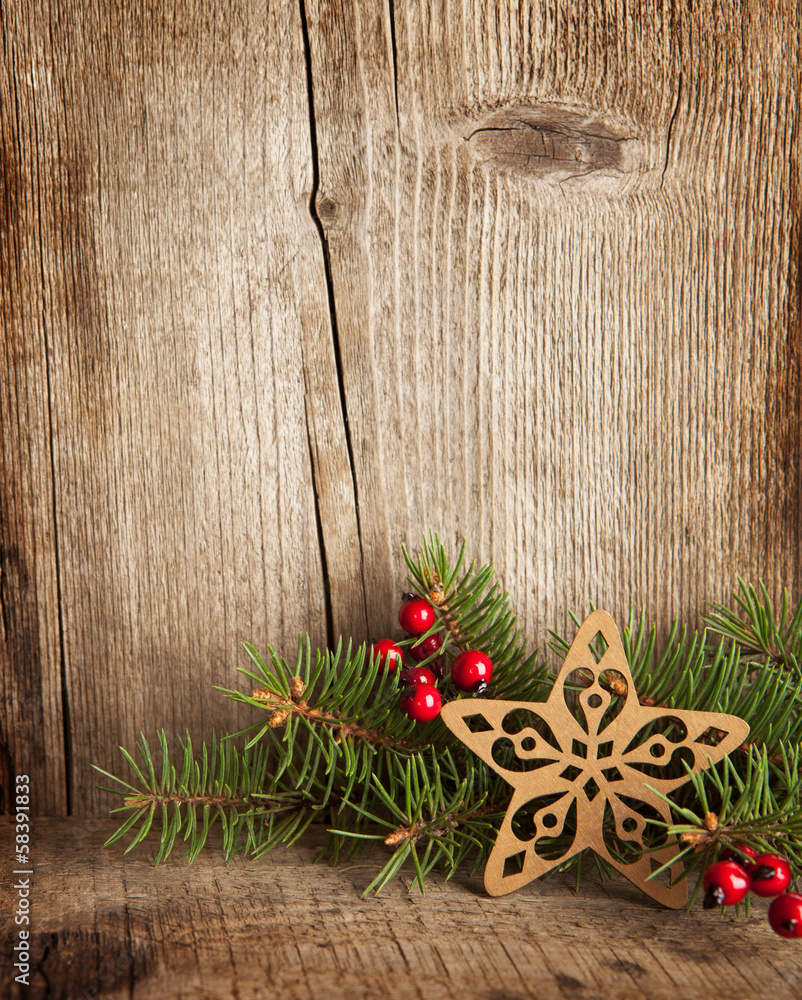 Christmas decoration on wooden plank. Christmas decoration on wooden plank.