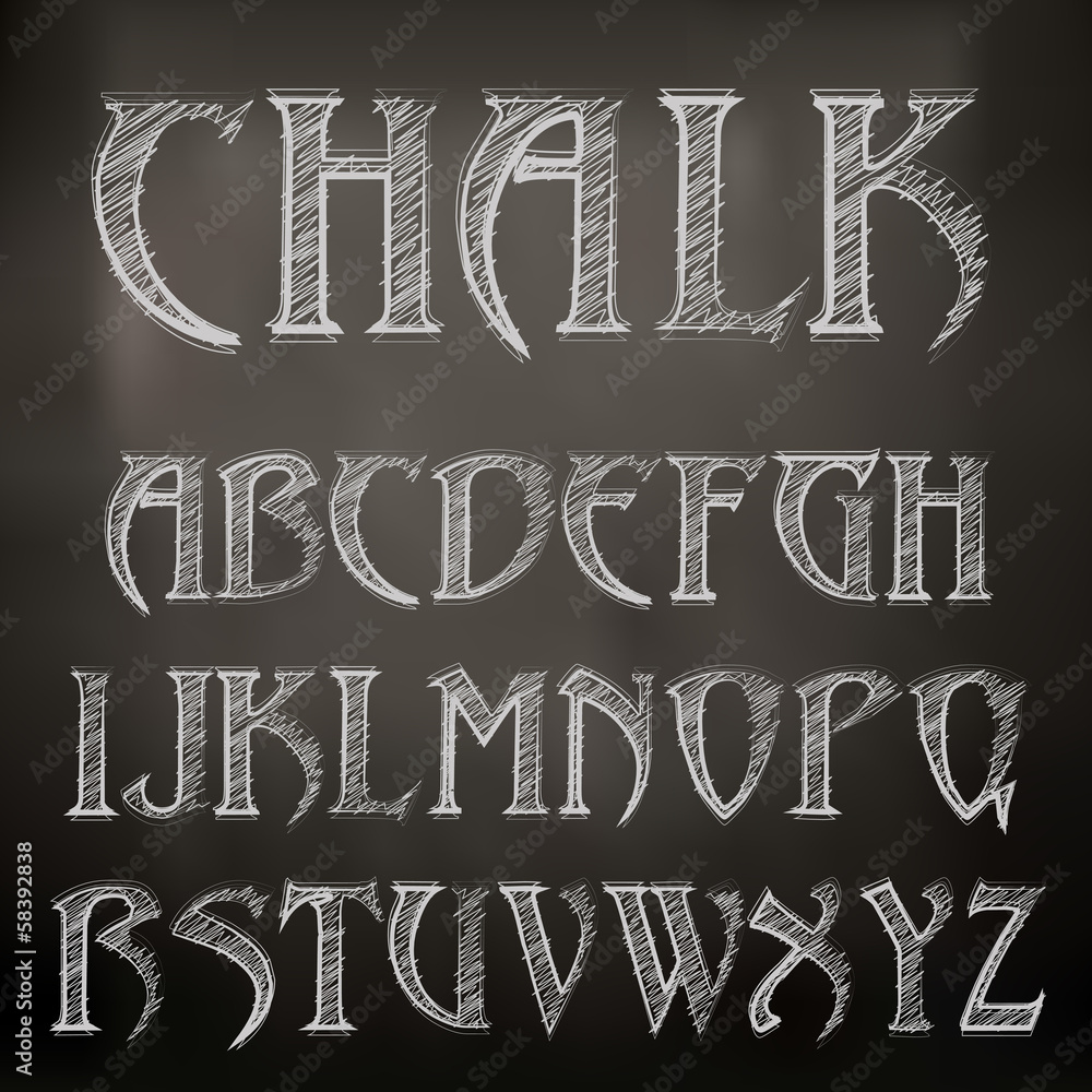 Naklejka premium Vector Sketched Chalky Alphabet On Blackboard