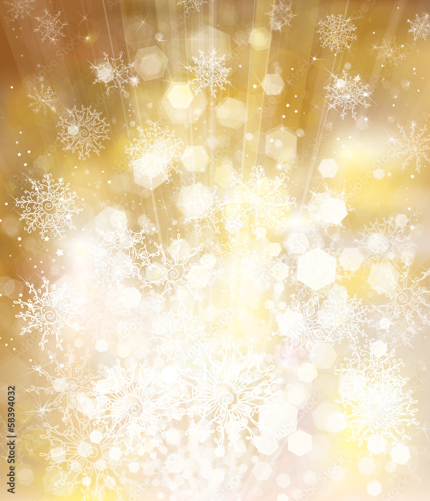 Vector golden sparkling background with snowflakes. Vector golden sparkling background with snowflakes.