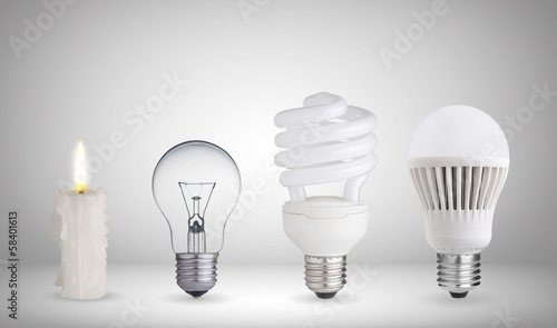 Canvastavla Candle, tungsten bulb,fluorescent bulb and LED bulb