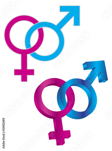Male and Female Gender Symbol Intertwined Vector Illustration