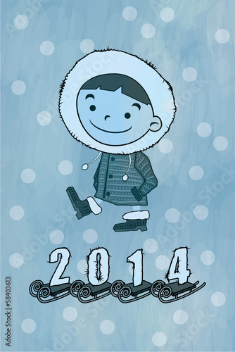 Winter boy, sled, 2014