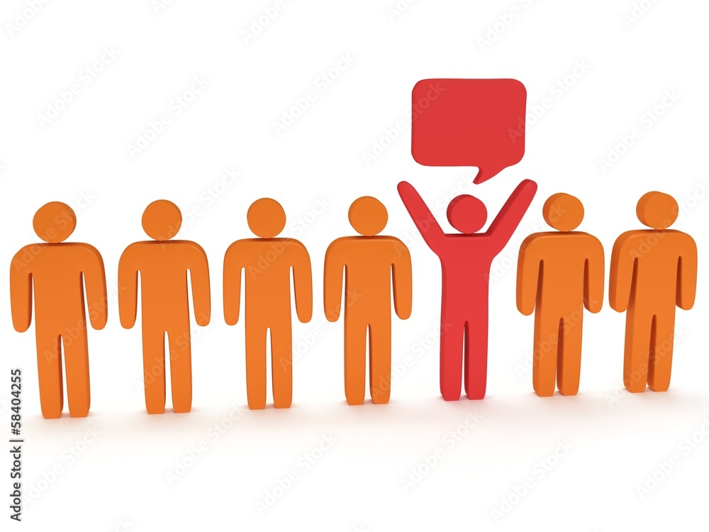 Row of stylized people with chat bubble. 3d render Row of stylized people with chat bubble. 3d render
