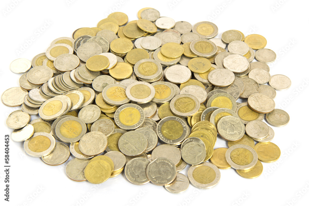 Group of coins, Thai baht on white background Group of coins, Thai baht on white background