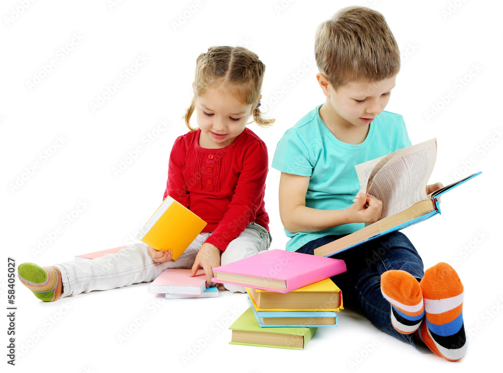 Little children with books isolated on white Little children with books isolated on white