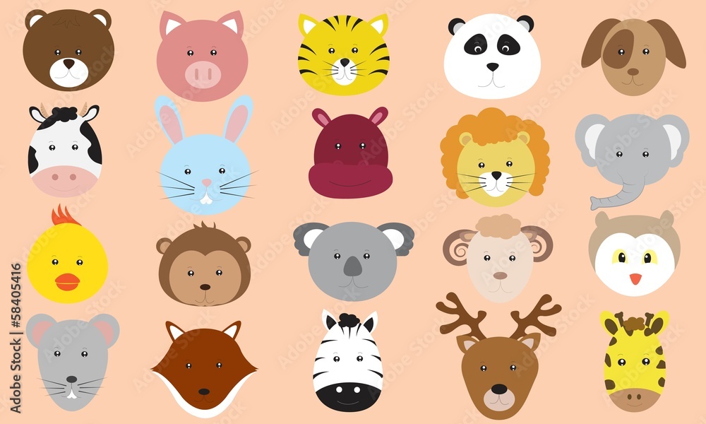 Cute Animals Faces Icons Vector Collection Cute Animals Faces Icons Vector Collection
