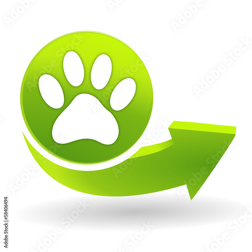 patte de chien sur symbole vert
