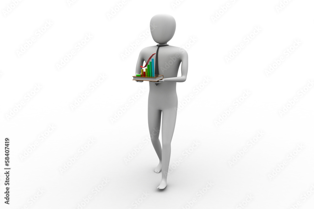 3d man holding a rising arrow, representing business growth. 3d man holding a rising arrow, representing business growth.