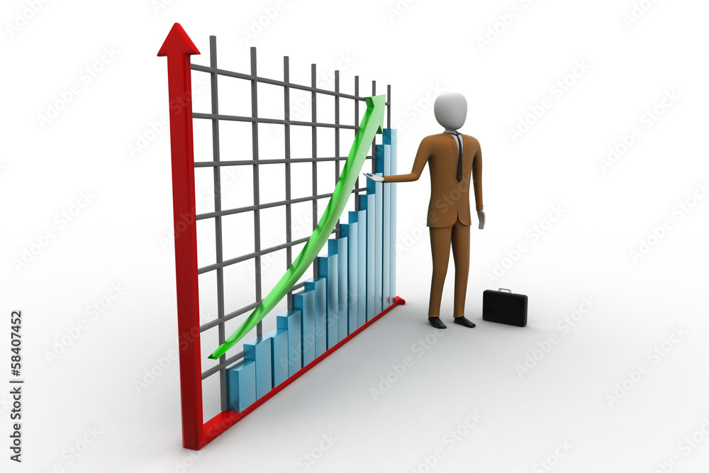 business man standing near a financial graph business man standing near a financial graph