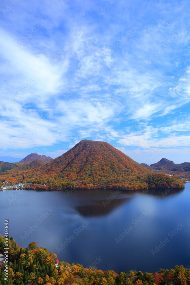 Autumn colours of Mt. Haruna and lake