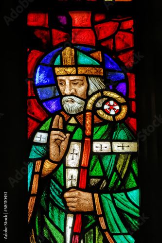 Catholic Saint on stained window in Polish Church