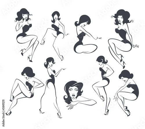 large vector collection of stylized pin up girls in different po