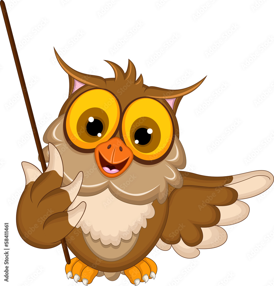 Naklejka premium cute owl cartoon holding stick