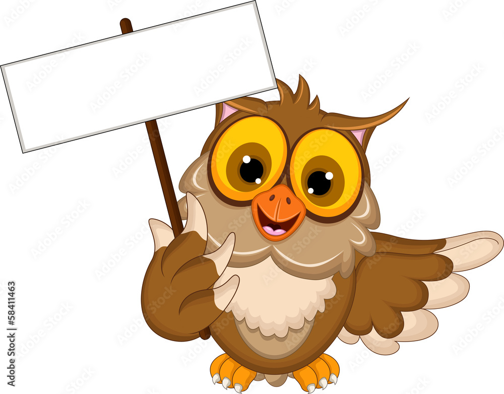 Obraz premium cute owl cartoon holding blank sign