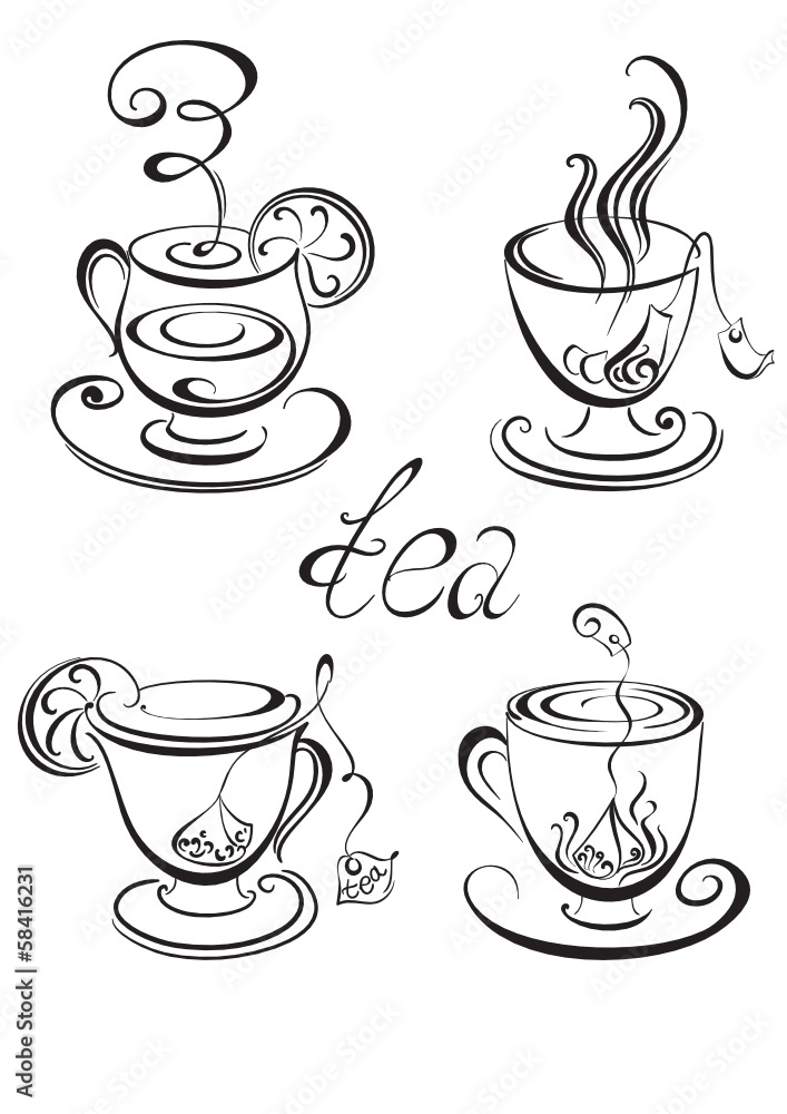 Obraz premium Set of tea cups. Vector illustration