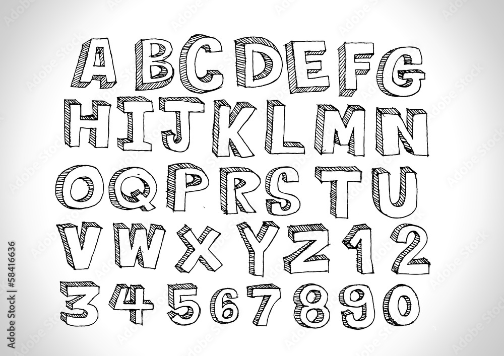 vector real Hand drawn letters font written with a pen