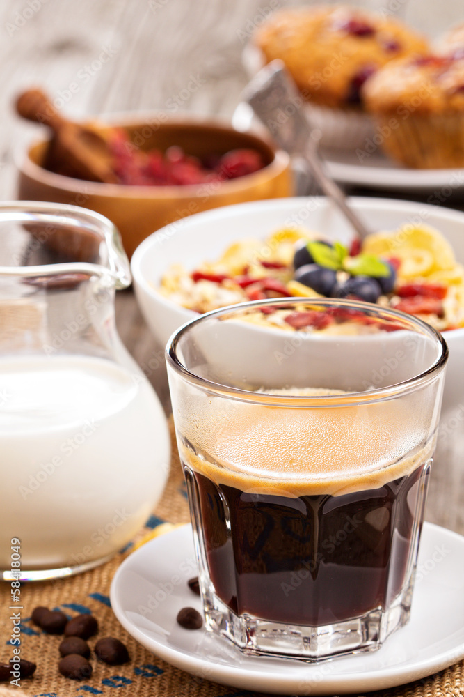 Coffee for breakfast with granola Coffee for breakfast with granola